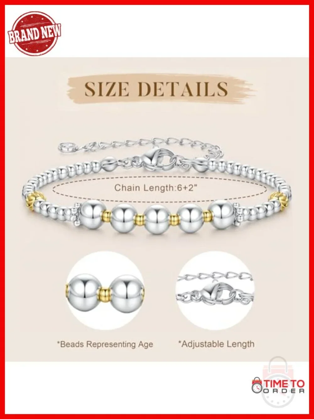 14K White Gold Plated Beaded Link Bracelet with Happy Birthday Gift Box